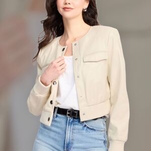 Steve Madden Cream Bomber Jacket with Fitted Silhouette